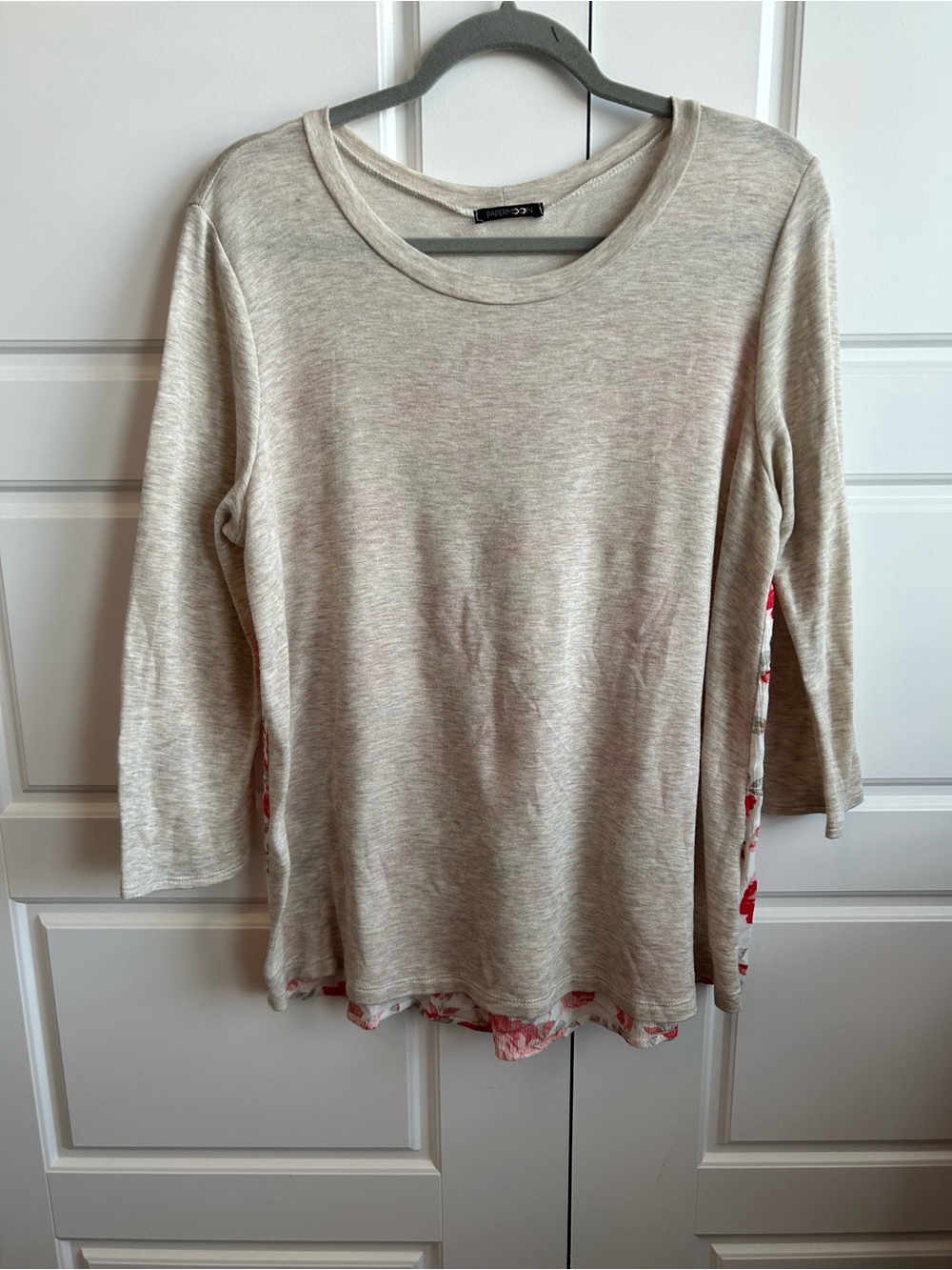 Cream Crewneck Tunic Top with Floral Back Pattern - Picture 2 of 9